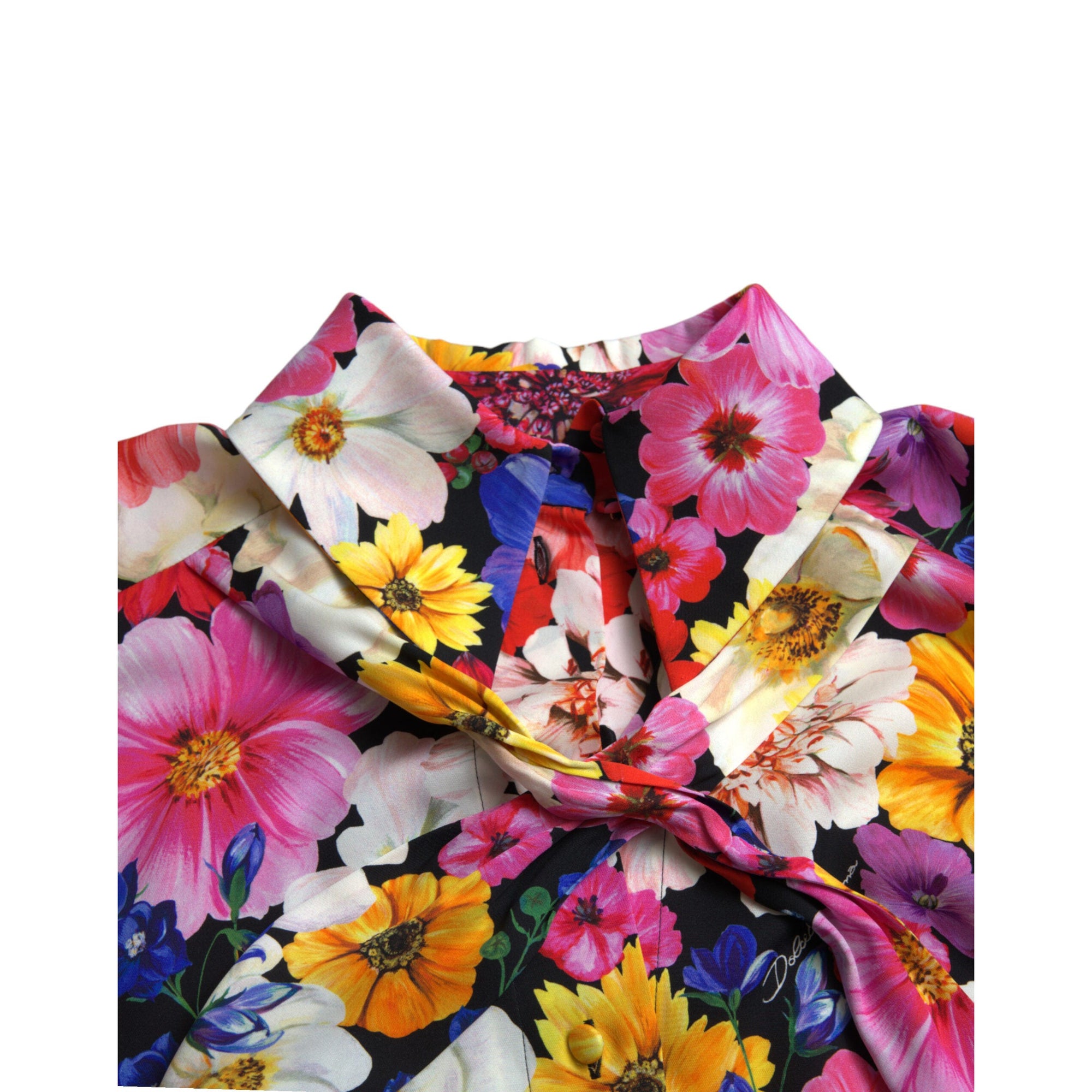 Dolce &amp; Gabbana Floral Silk Blouse with Front Tie Fastening