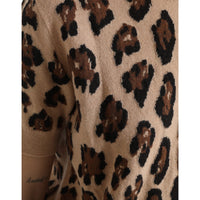 Dolce & Gabbana Elegant Beige Leopard Turtleneck Wool Top