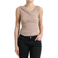 Dolce & Gabbana Elegant Beige V-Neck Sleeveless Sheer Tank Top