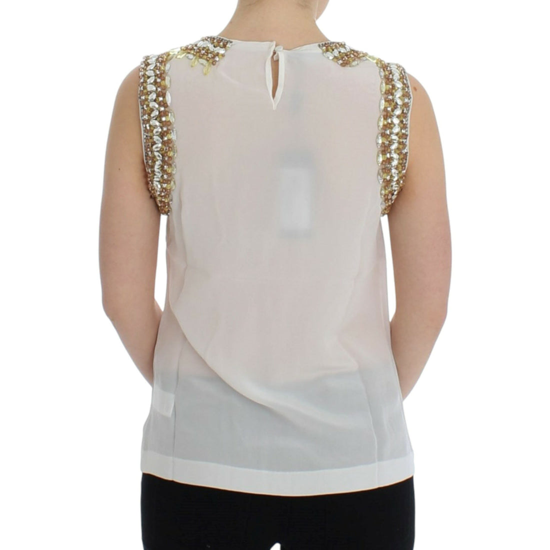 Dolce & Gabbana Elegant Sleeveless Silk Blouse with Crystal Embellishment