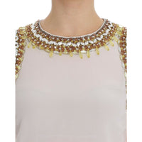 Dolce & Gabbana Elegant Sleeveless Silk Blouse with Crystal Embellishment