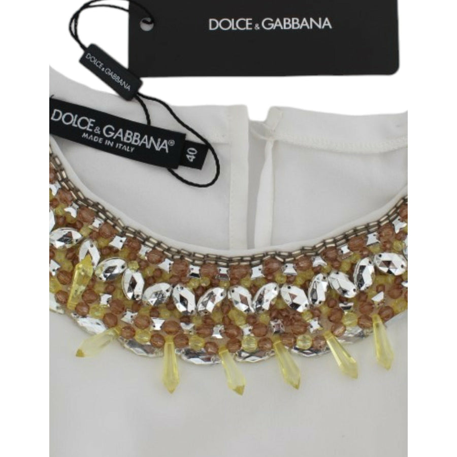 Dolce & Gabbana Elegant Sleeveless Silk Blouse with Crystal Embellishment