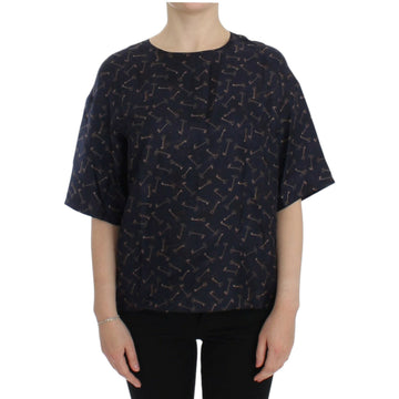 Dolce & Gabbana Enchanted Sicily Silk Blouse with Gold Keys Print