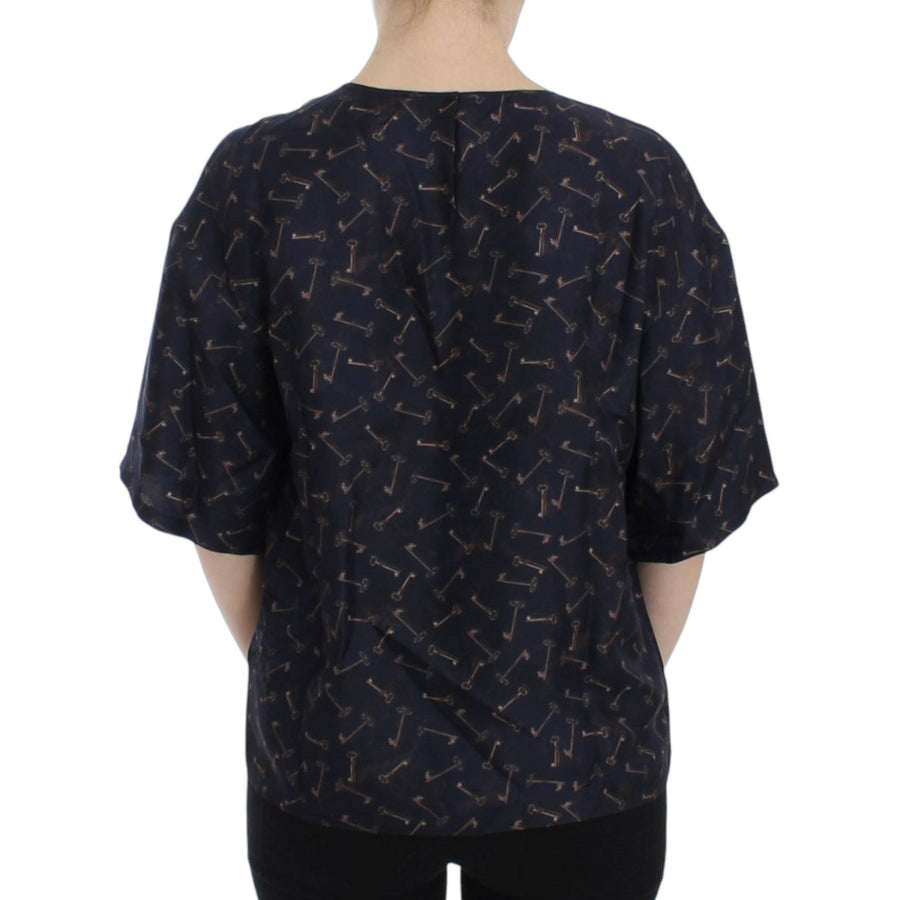 Dolce & Gabbana Enchanted Sicily Silk Blouse with Gold Keys Print