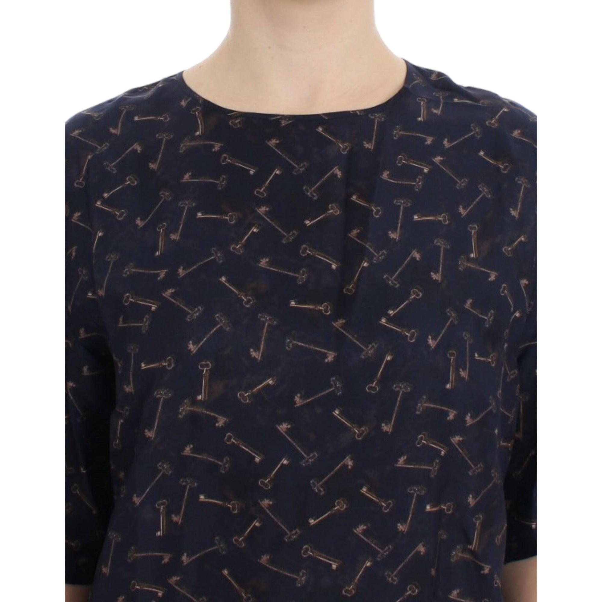 Dolce &amp; Gabbana Enchanted Sicily Silk Blouse with Gold Keys Print