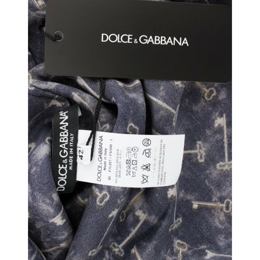 Dolce & Gabbana Enchanted Sicily Silk Blouse with Gold Keys Print