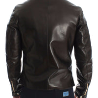 Dolce & Gabbana Elegant Brown Gold-Detailed Leather Jacket