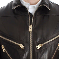 Dolce & Gabbana Elegant Brown Gold-Detailed Leather Jacket