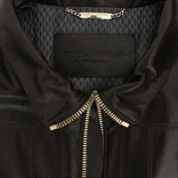 Dolce & Gabbana Elegant Brown Gold-Detailed Leather Jacket