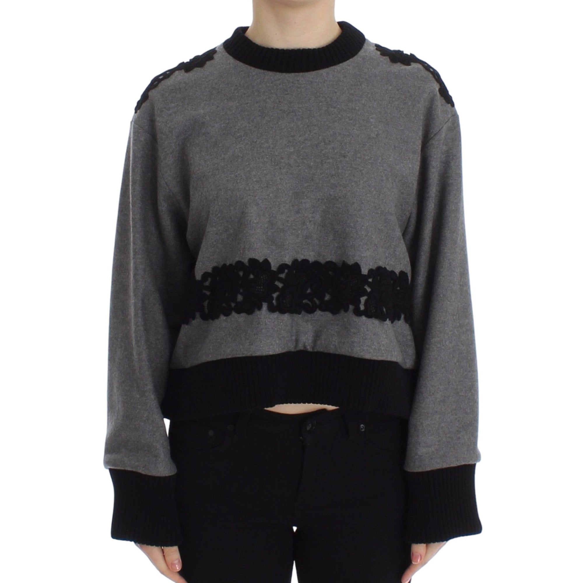 Dolce &amp; Gabbana Elegant Gray Cashmere Blend Lace Sweater
