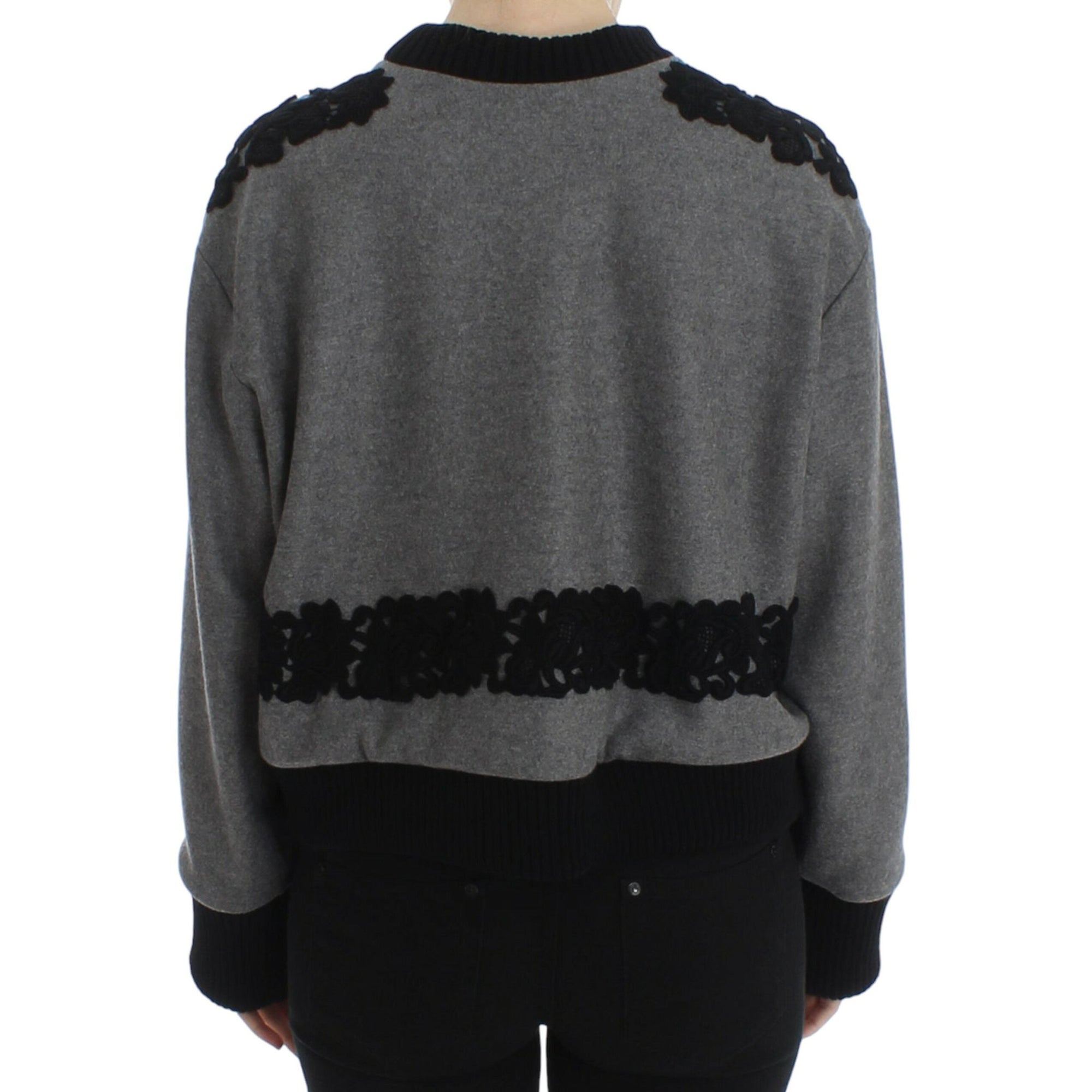 Dolce &amp; Gabbana Elegant Gray Cashmere Blend Lace Sweater