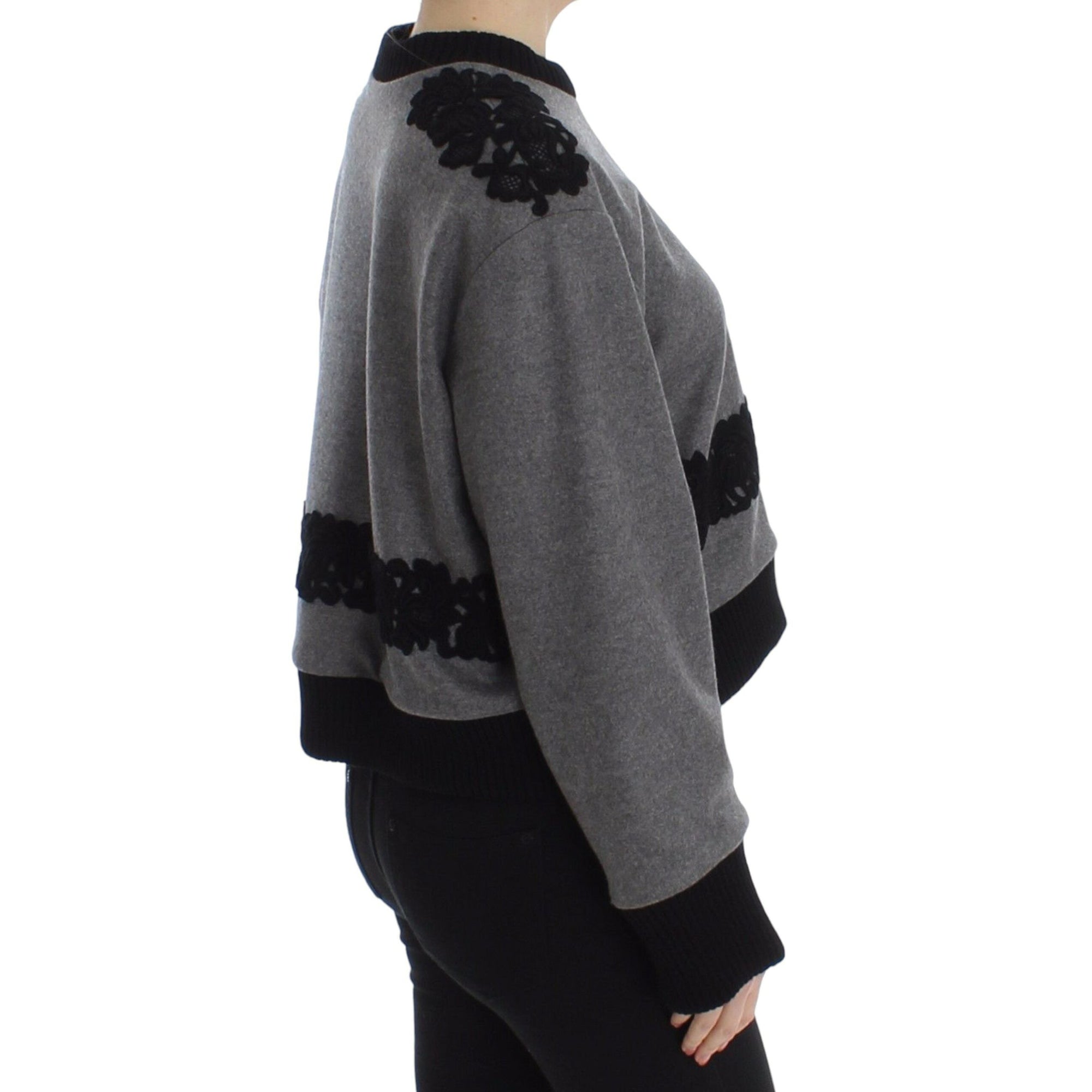 Dolce &amp; Gabbana Elegant Gray Cashmere Blend Lace Sweater