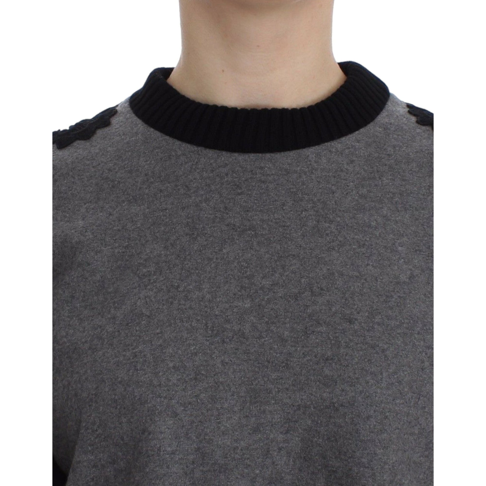 Dolce &amp; Gabbana Elegant Gray Cashmere Blend Lace Sweater