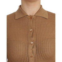 Dolce & Gabbana Beige Knitted Cotton Polo Cardigan Sweater