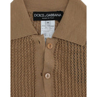 Dolce & Gabbana Beige Knitted Cotton Polo Cardigan Sweater