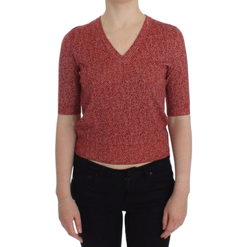 Dolce & Gabbana Enchanting Red Tweed V-Neck Sweater