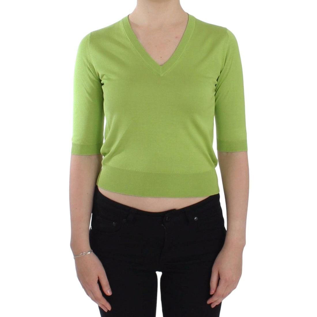 Dolce & Gabbana Emerald Green Wool V-Neck Pullover