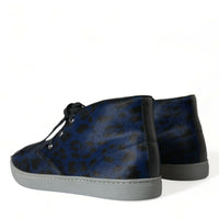 Dolce & Gabbana Chic Blue Leopard Print Mid-Top Sneakers