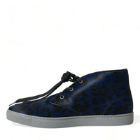 Dolce & Gabbana Chic Blue Leopard Print Mid-Top Sneakers