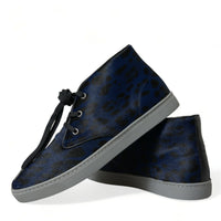 Dolce & Gabbana Chic Blue Leopard Print Mid-Top Sneakers