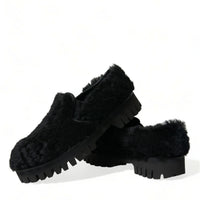 Dolce & Gabbana Elegant Black Fur Slip On Loafers for Men