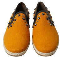 Dolce & Gabbana Exclusive Orange Canvas Loafers with Studs