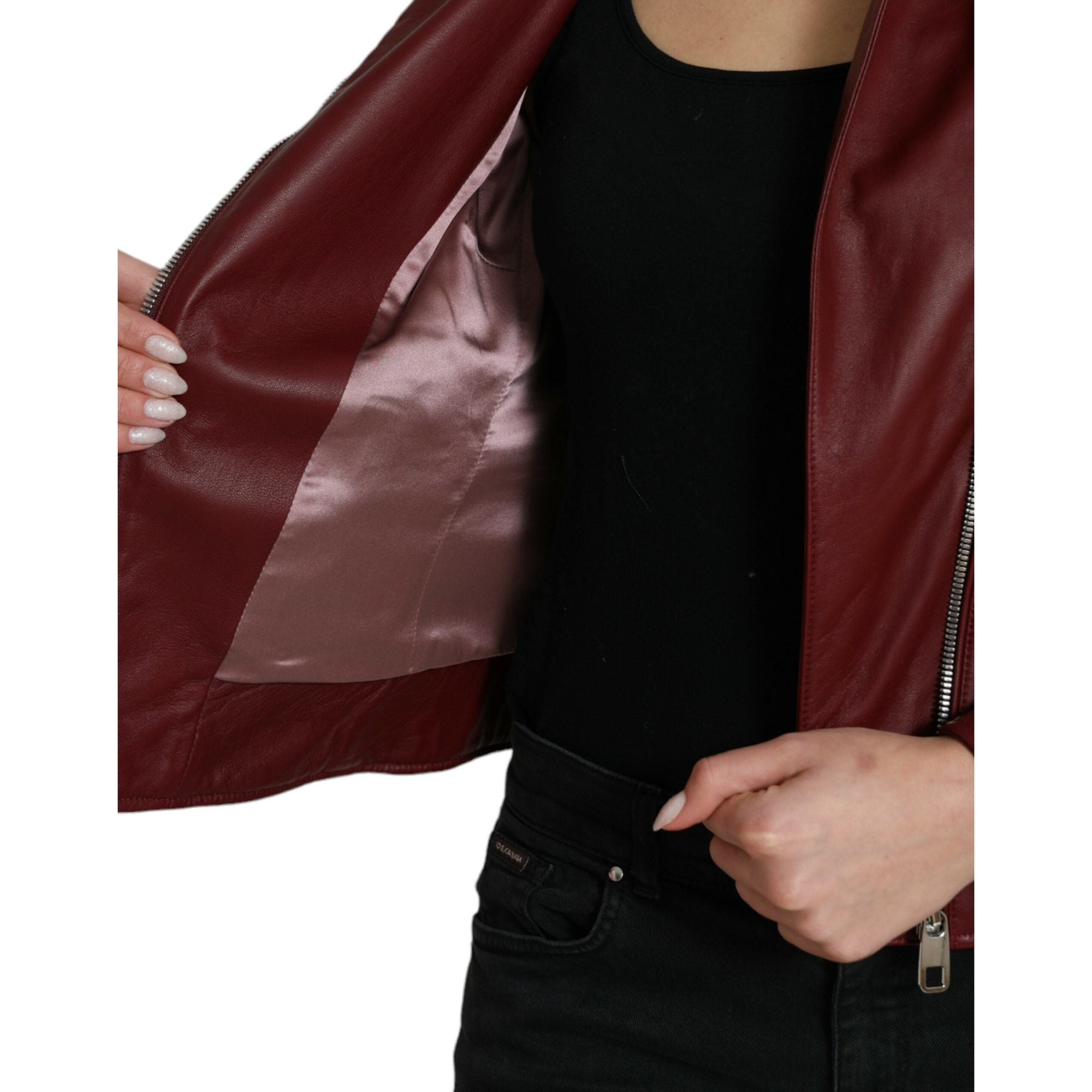 Dolce &amp; Gabbana Bordeaux Biker Leather Jacket