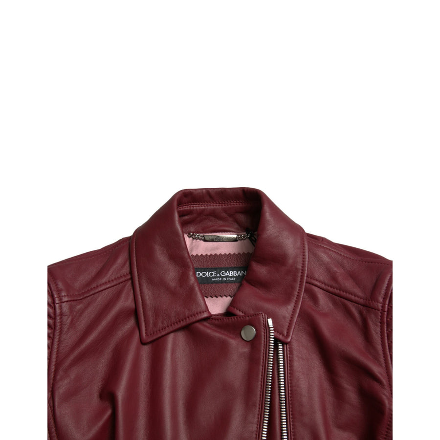 Dolce & Gabbana Bordeaux Biker Leather Jacket