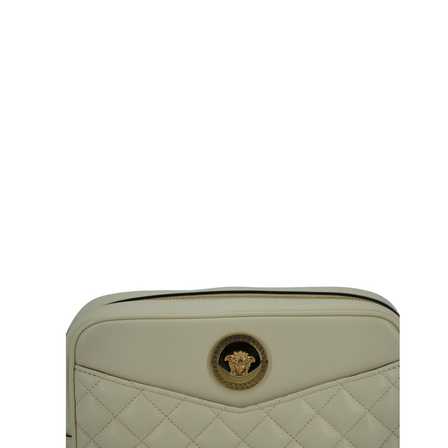 Versace Elegant White Leather Camera Shoulder Bag