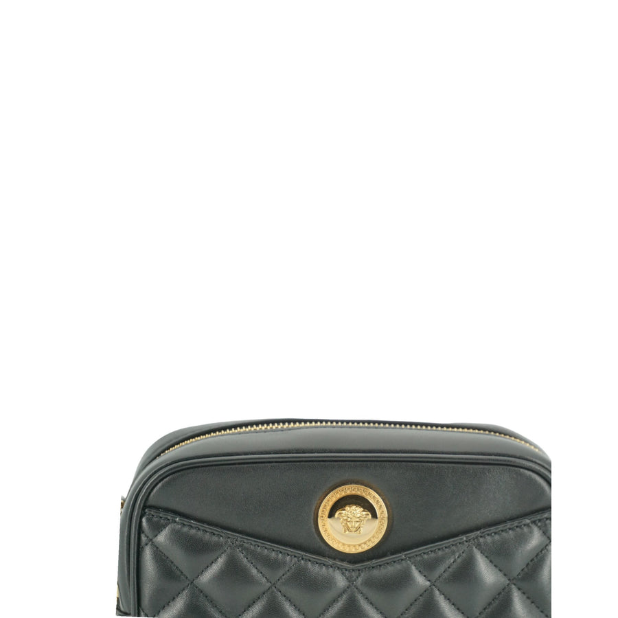 Versace Elegant Small Black Leather Crossbody Bag