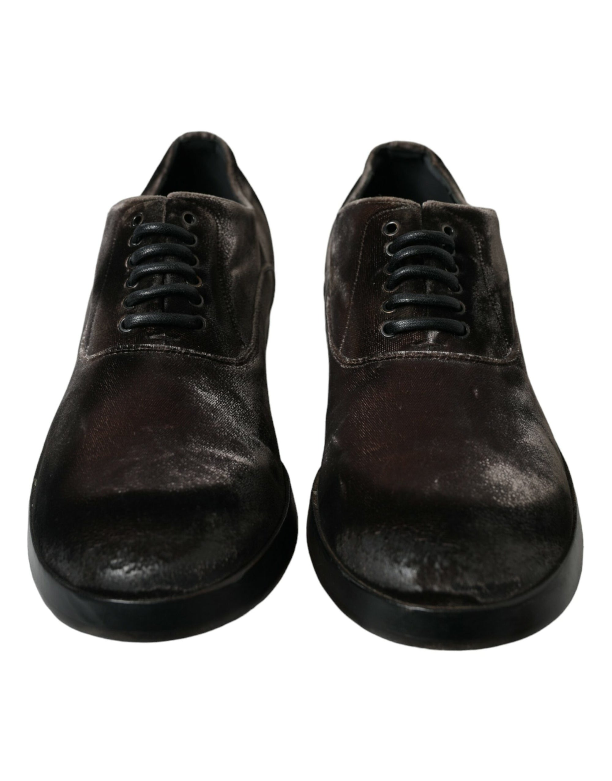 Dolce &amp; Gabbana Elegant Brown Velvet Oxford Lace-up Shoes