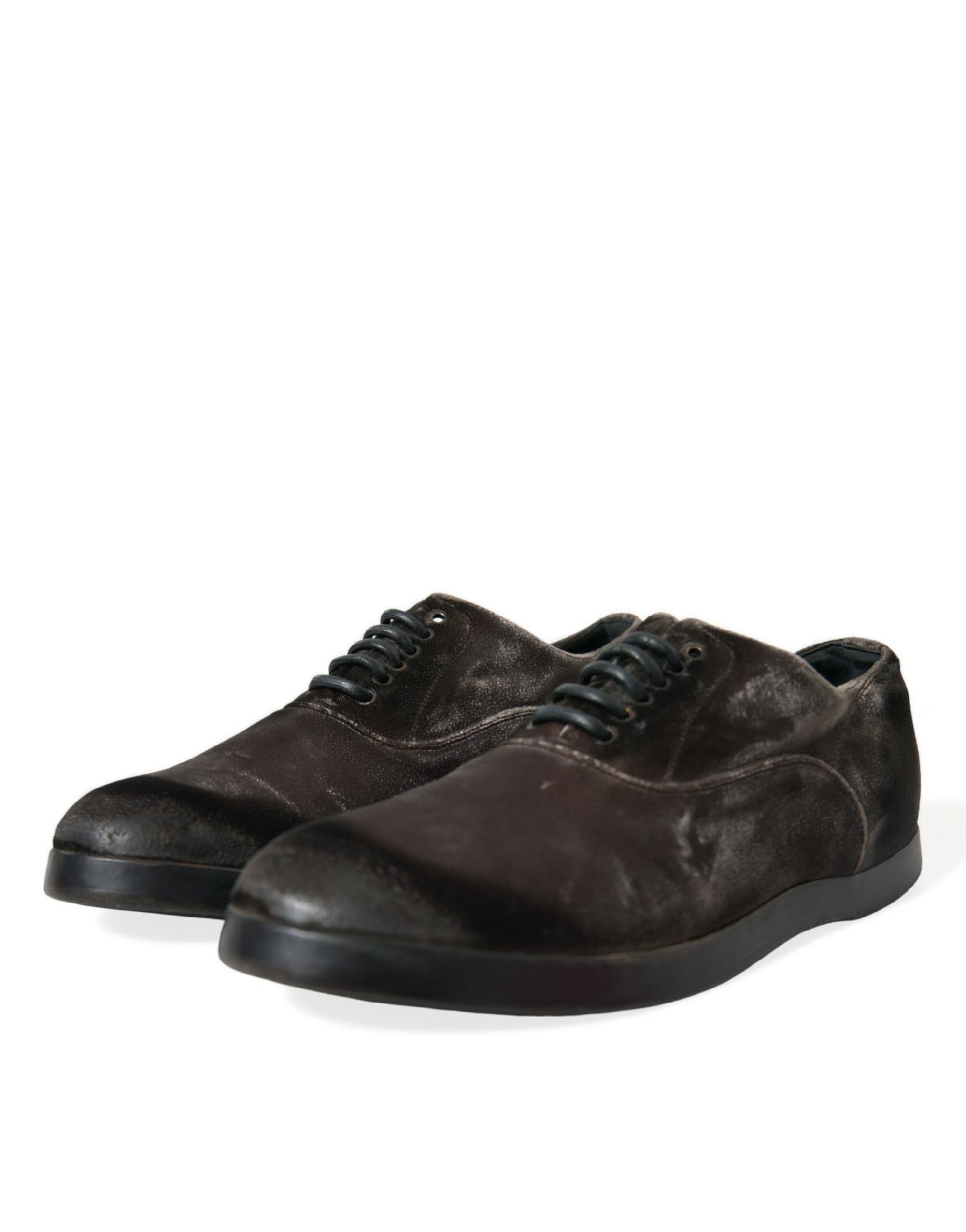 Dolce &amp; Gabbana Elegant Brown Velvet Oxford Lace-up Shoes