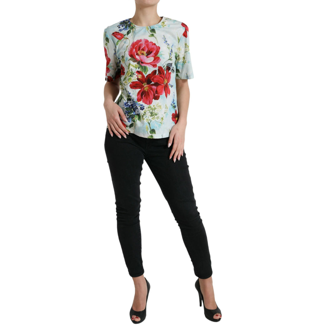 Dolce & Gabbana Chic Floral Round Neck Cotton Top