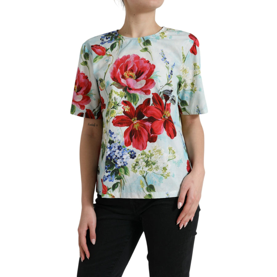 Dolce & Gabbana Chic Floral Round Neck Cotton Top