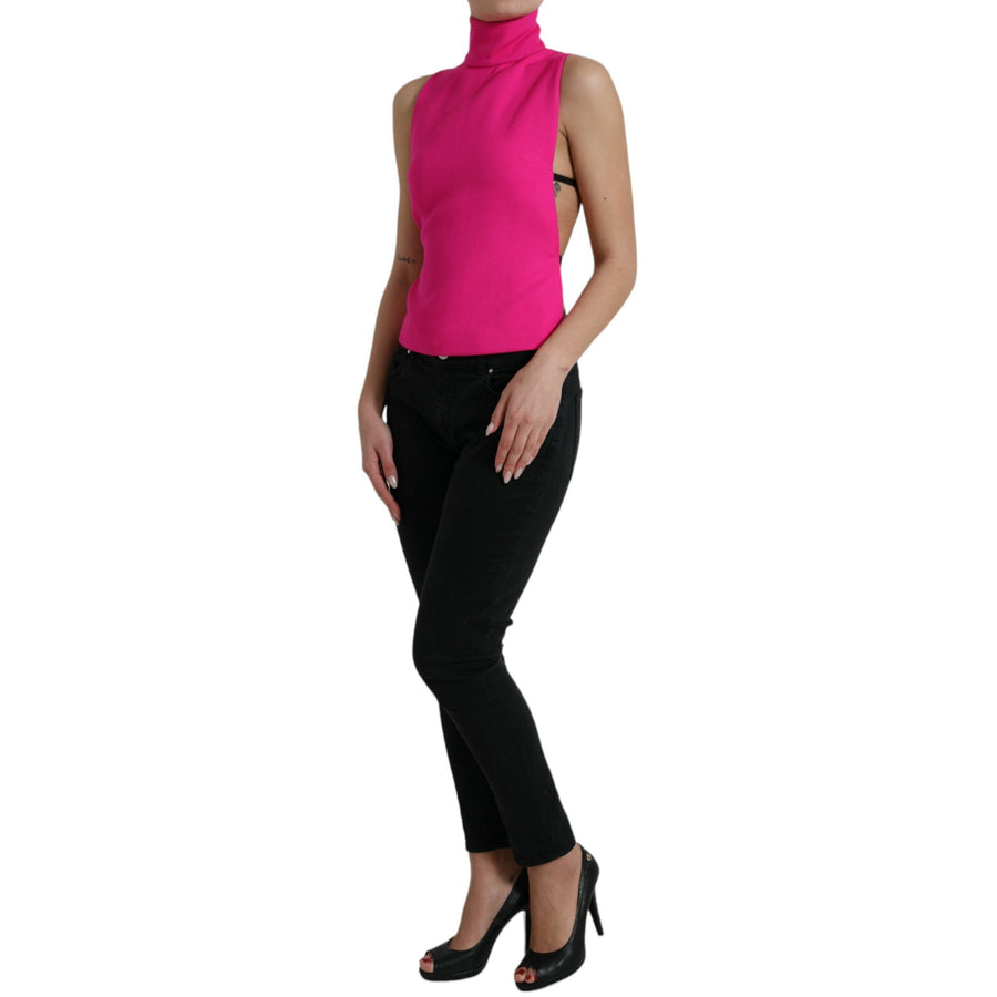 Dolce & Gabbana Elegant Pink Turtleneck Sleeveless Wool Top