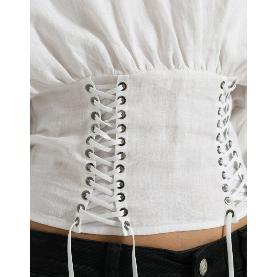 Dolce & Gabbana Elegant White Lace-Up Corset Cropped Top