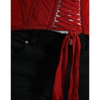 Dolce & Gabbana Silk Corset Waist Belt in Fiery Red