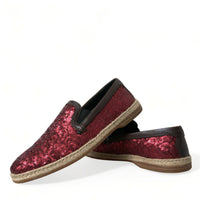 Dolce & Gabbana Red Sequined Leather Loafers