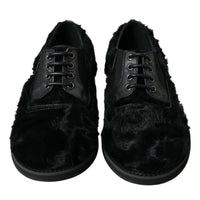 Dolce & Gabbana Elegant Black Fur Derby Dress Shoes for Men