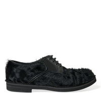 Dolce & Gabbana Elegant Black Fur Derby Dress Shoes for Men