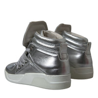 Dolce & Gabbana Silver Leather High-Top Sneakers