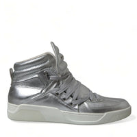 Dolce & Gabbana Silver Leather High-Top Sneakers