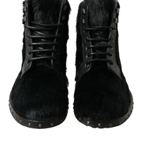 Dolce & Gabbana Elegant Black Calf Leather Lace-Up Boots