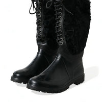 Dolce & Gabbana Sleek Black Shearling Mid Calf Boots