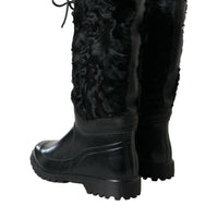 Dolce & Gabbana Sleek Black Shearling Mid Calf Boots