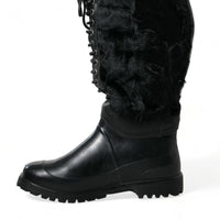 Dolce & Gabbana Sleek Black Shearling Mid Calf Boots