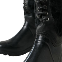 Dolce & Gabbana Sleek Black Shearling Mid Calf Boots