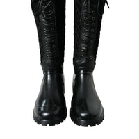 Dolce & Gabbana Elegant Quilted Lace-Up Rain Boots