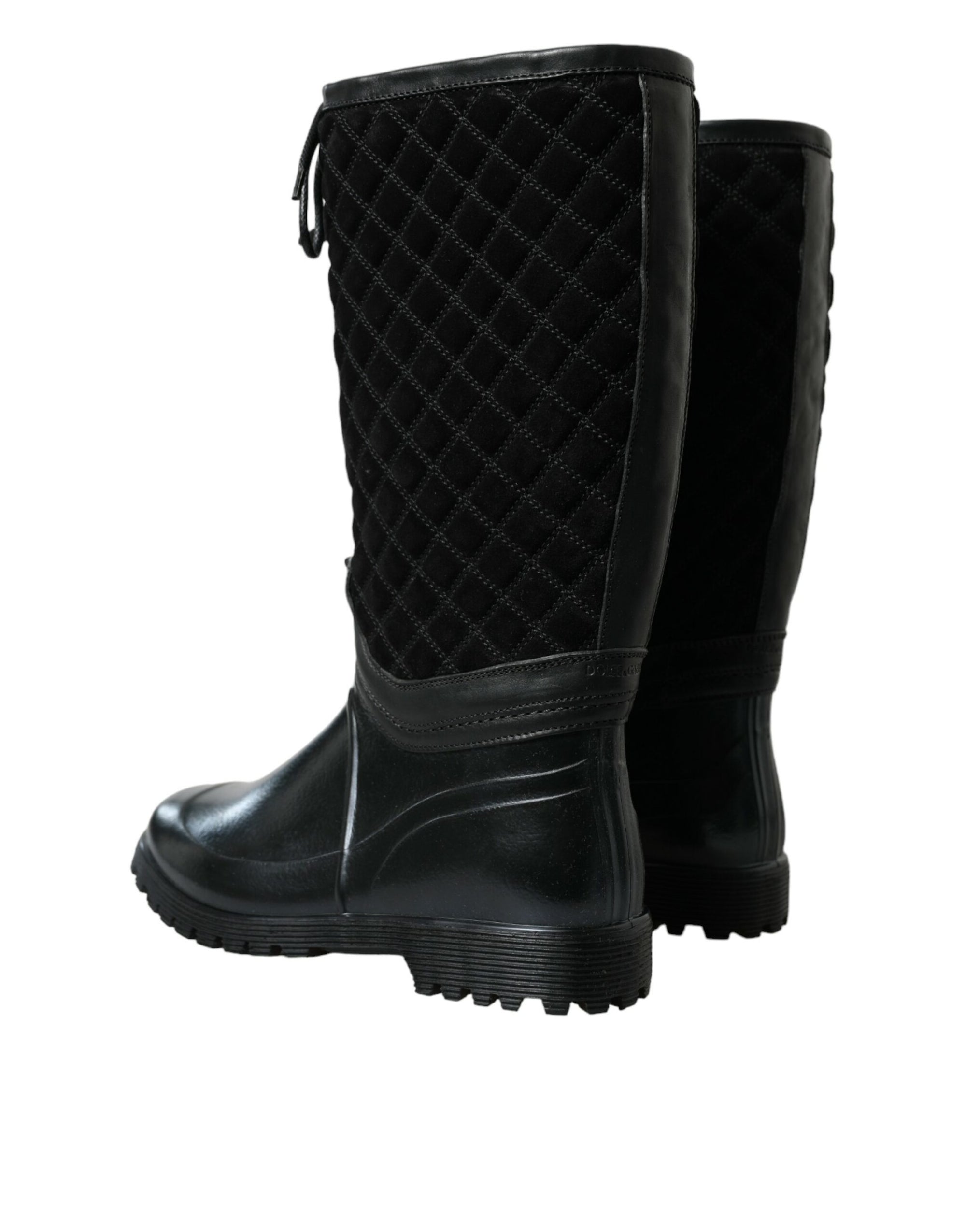 Dolce &amp; Gabbana Elegant Quilted Lace-Up Rain Boots