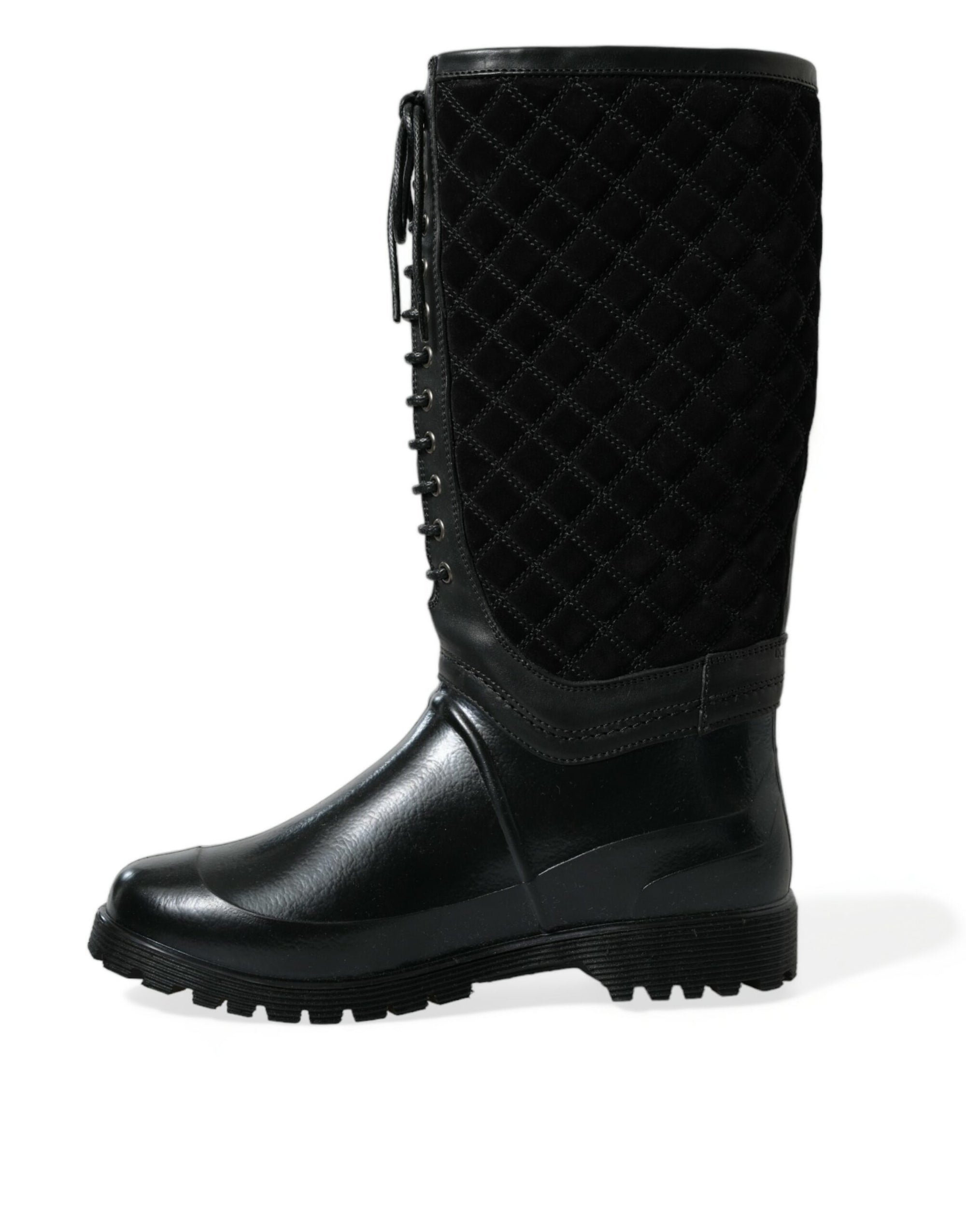 Dolce &amp; Gabbana Elegant Quilted Lace-Up Rain Boots